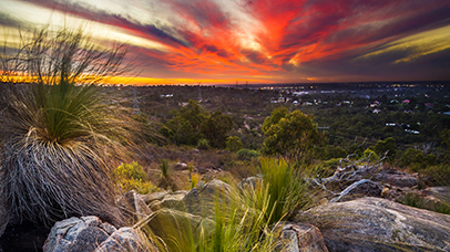 View of sunset over Gooseberry Hill National Park