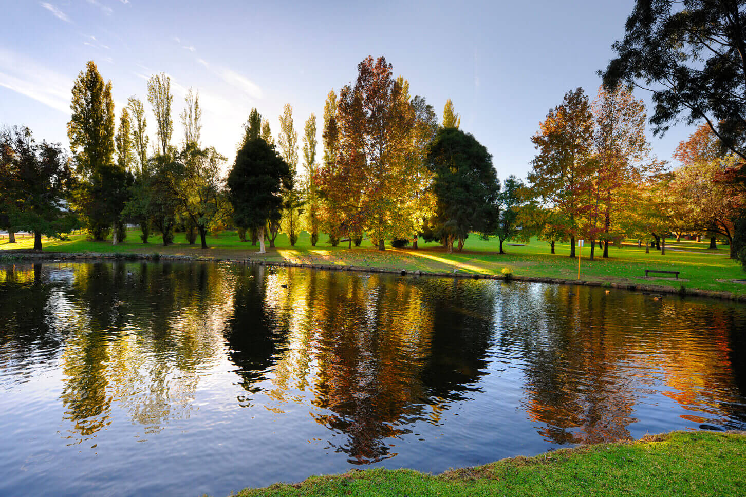 View of Stirk Park and the lake during Autumn