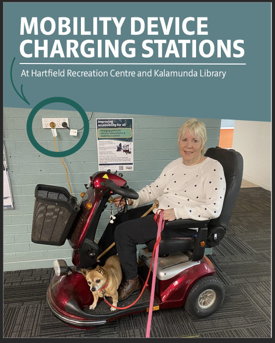 Lady charging her mobility device at Hartfield Park