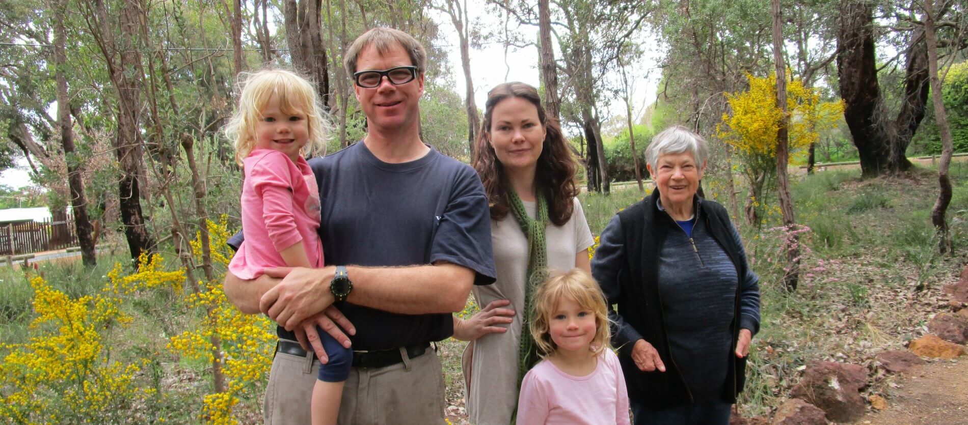 Mum, Dad, two children and Grandma during a workday at Vernallen Reserve