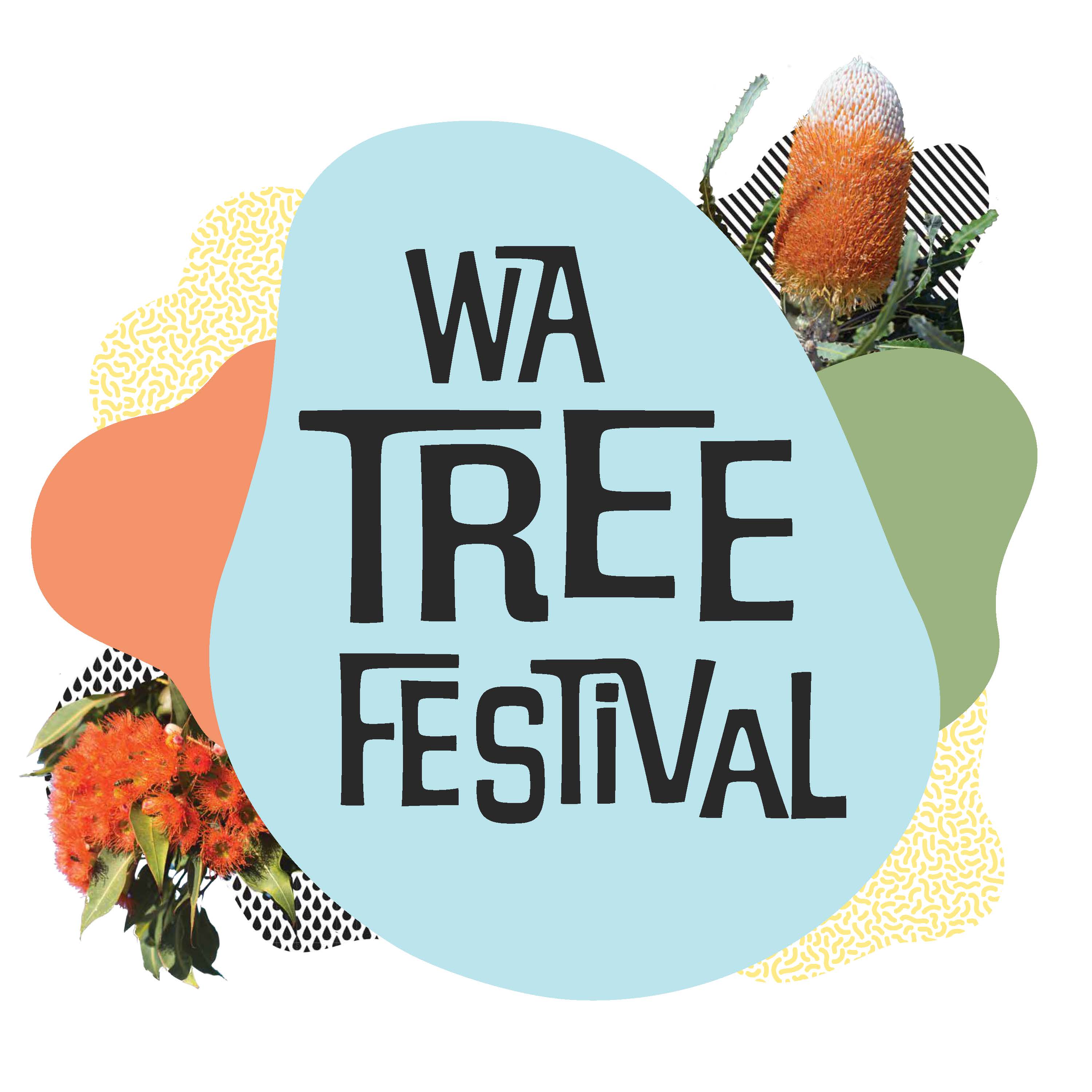 WA Tree Festival logo with shapes and colours and flowers