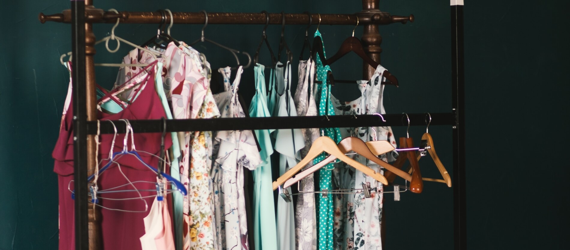 Summer dressers hanging on a wooden clothing hanger