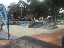 Kids enjoying a skating clinic at the Kalamunda Skate Park located on the corner of Kalamunda and Colins Road in Kalamunda