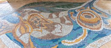 View of the mosaic floor tiles in the sound shell at Stirk Park in Kalamunda