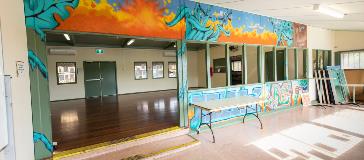 View from the Verandah into the main hall in Town Square Hall located in Kalamunda