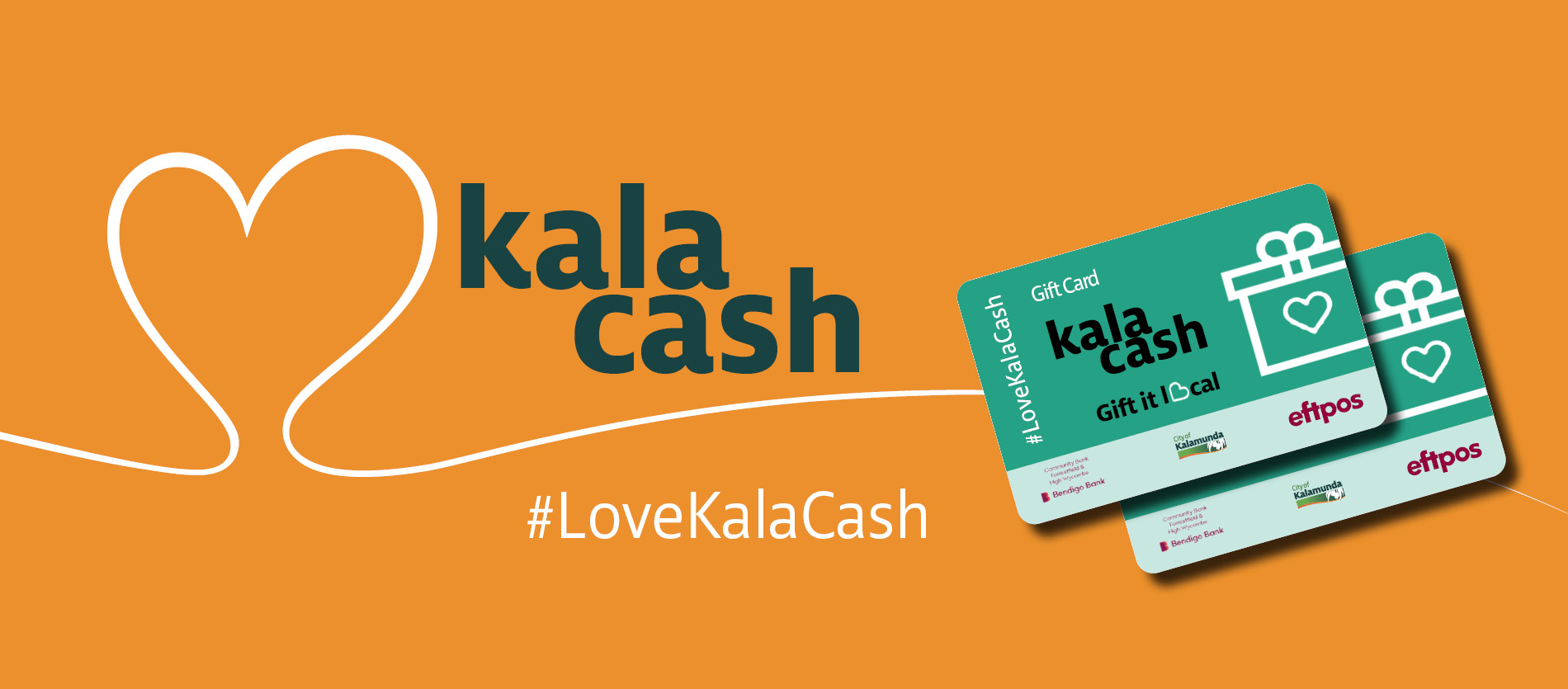 Graphic promoting the KalaCash Keeping it Local campaign using Eftpos type cards