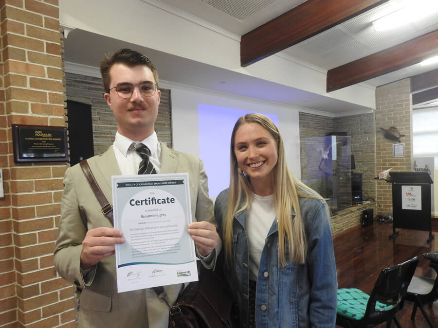 Benjamin Hughes with his support worker, Rachel