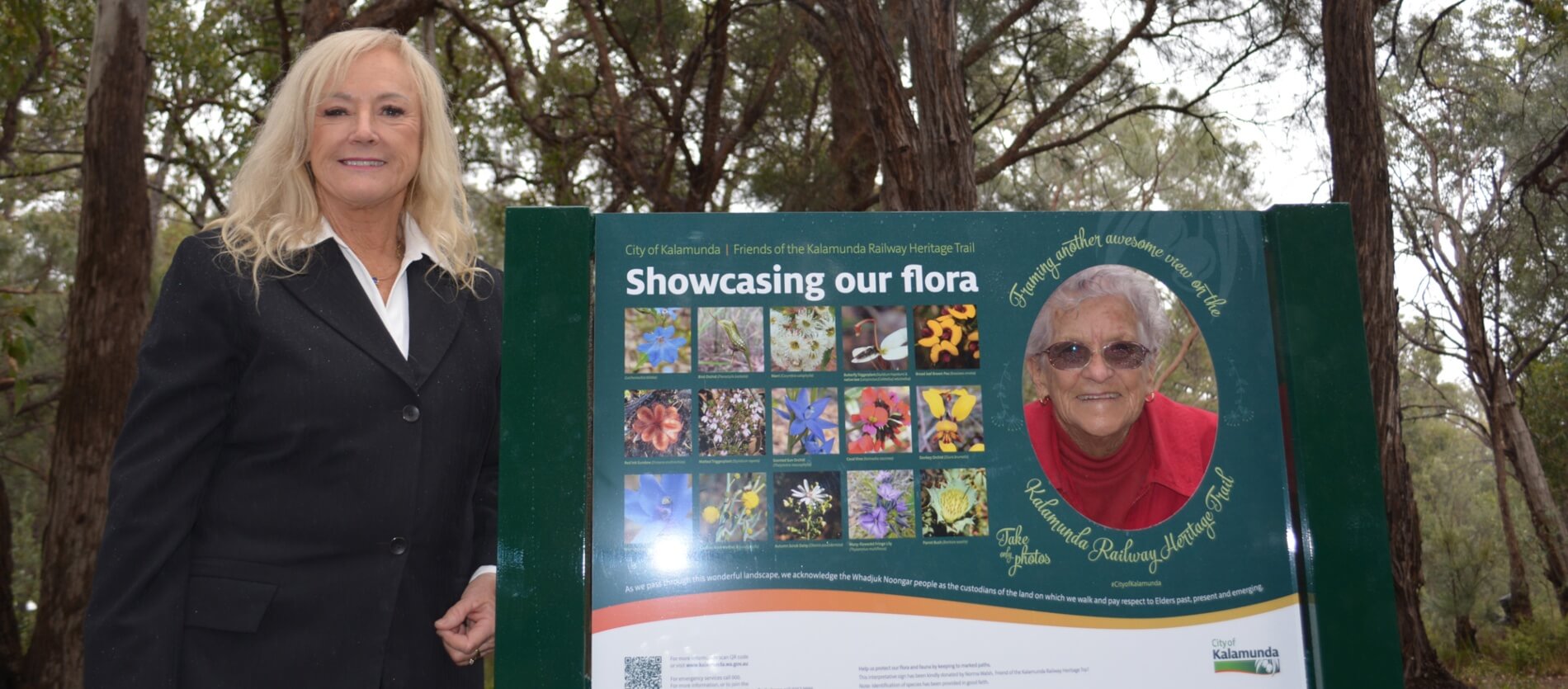 Mayor and Norma Walsh at the Kalamunda Heritage Trail Flora Board