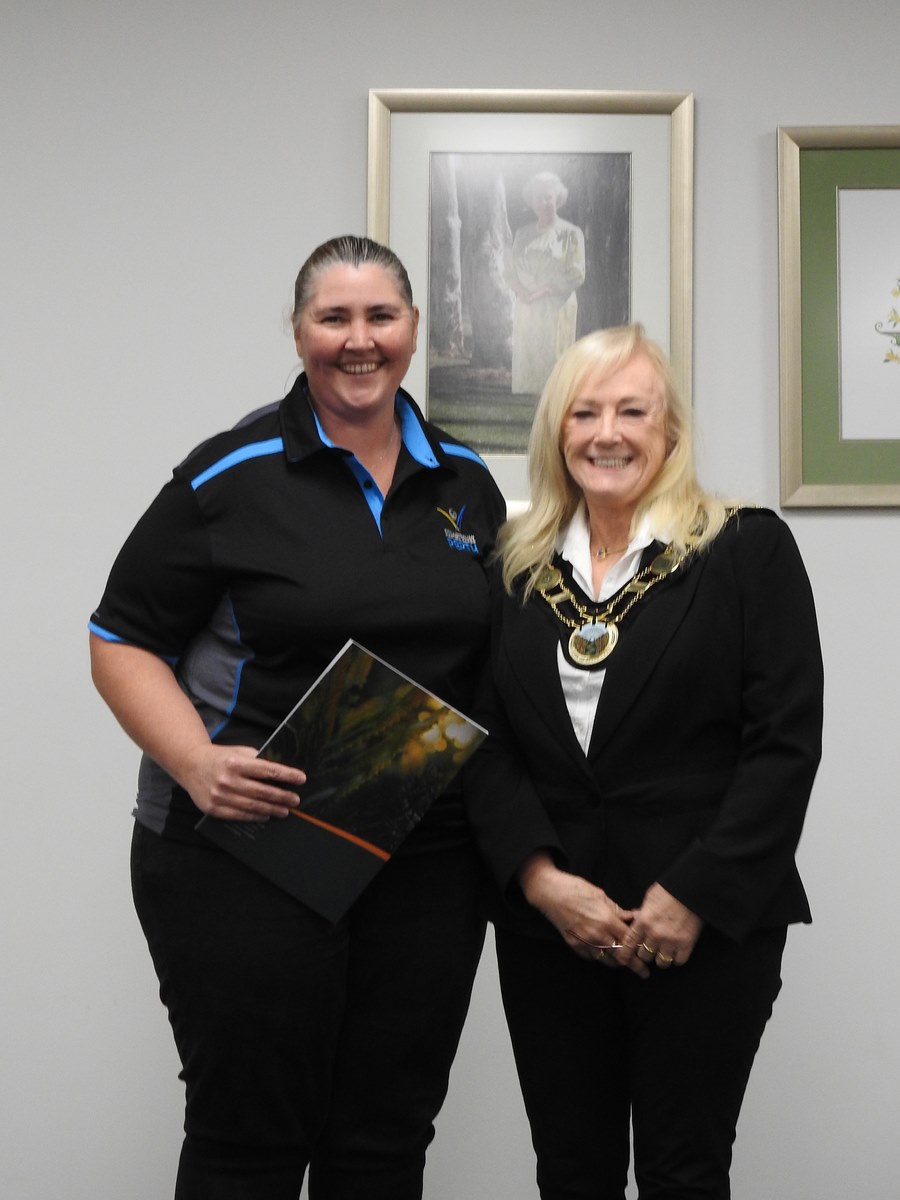 June/July 2021 Local Hero - Sandra (Skip) Devine with Mayor Margaret Thomas