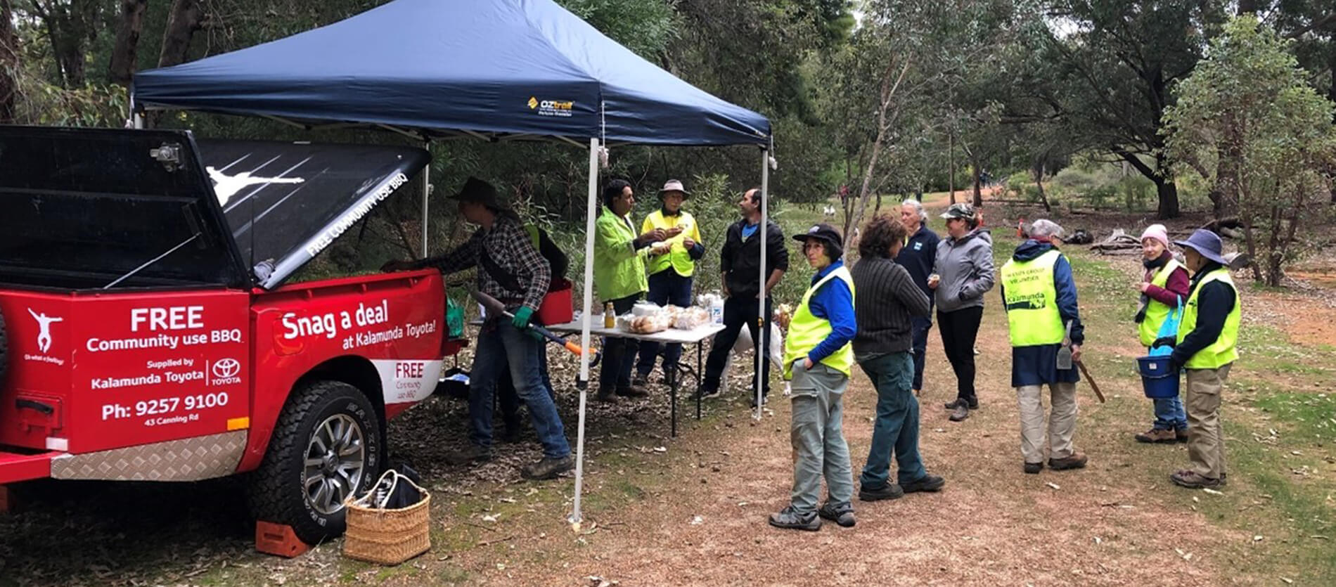 Local Volunteers enjoying BBQ after planting on National Tree Planting Day 2021