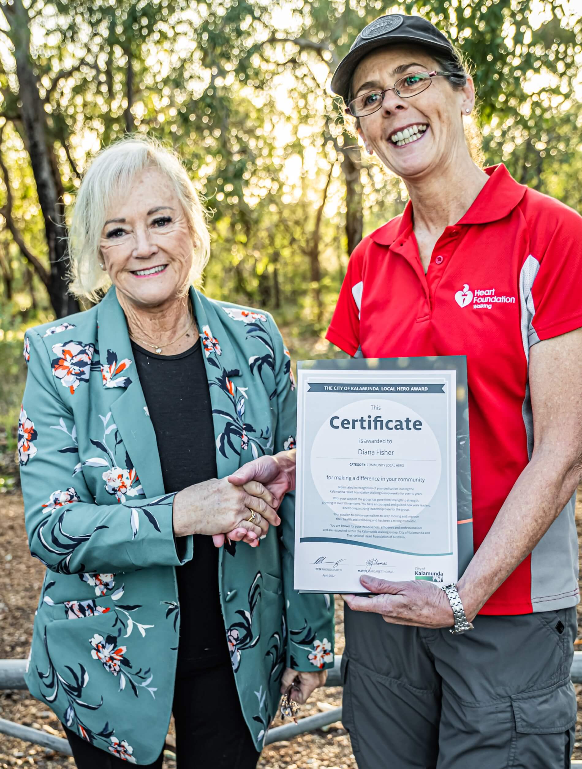 Photo credit Mark Fisher  - Diana Fisher with Mayor (left) receiving Local Hero Certificate