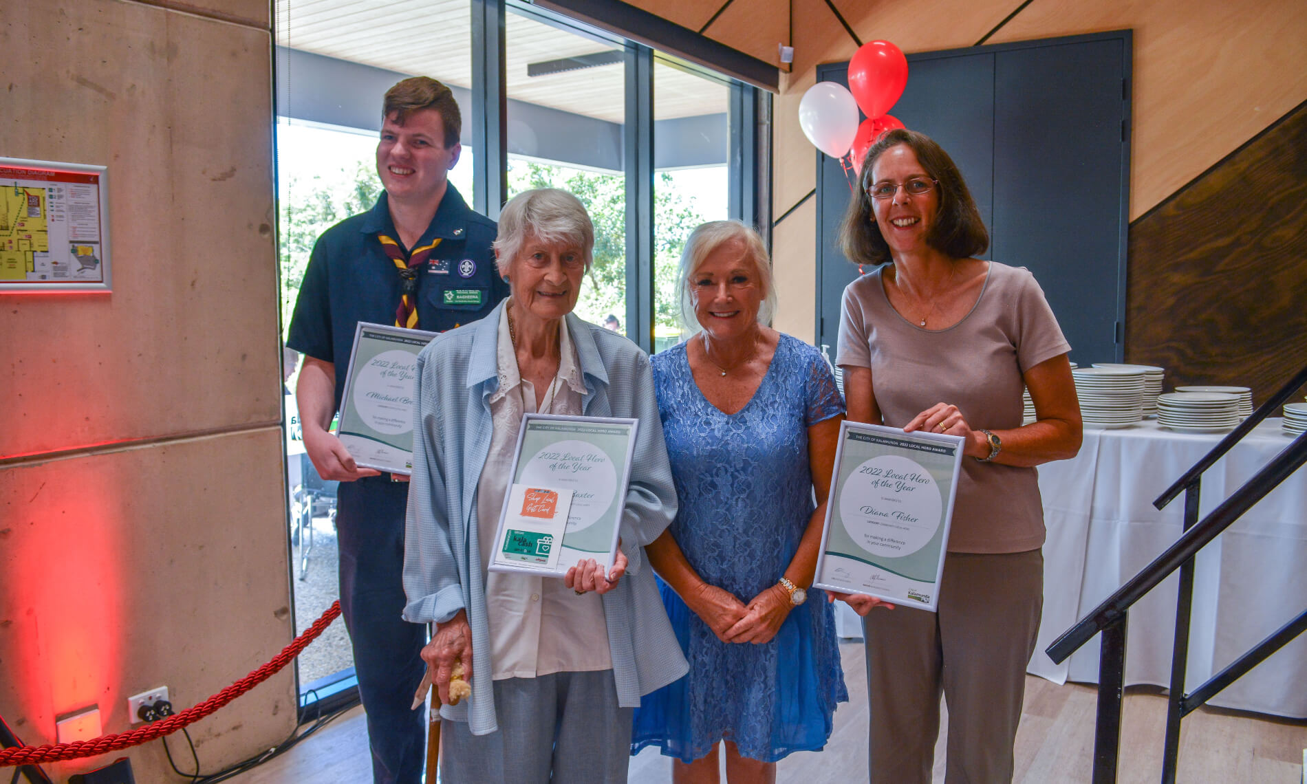 Local Hero of the Year Awards 2022 - Michael Breen, Hazel Baxter, Mayor Margaret Thomas and Diana Fisher