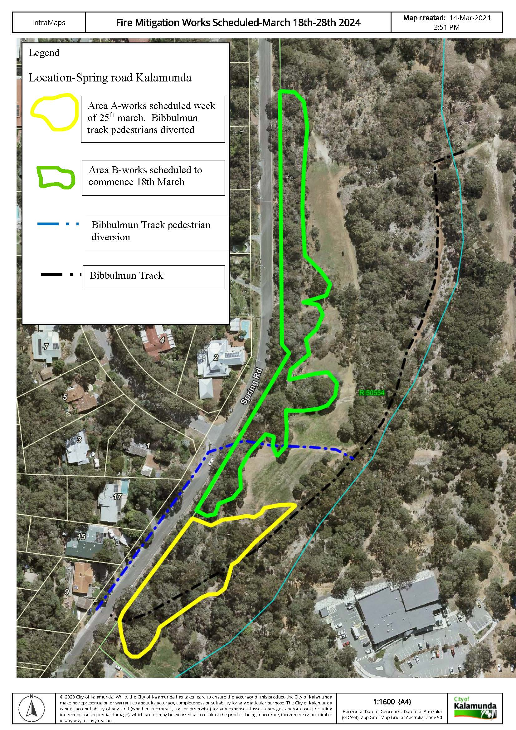 map of fire mitigation works on spring road kalamunda