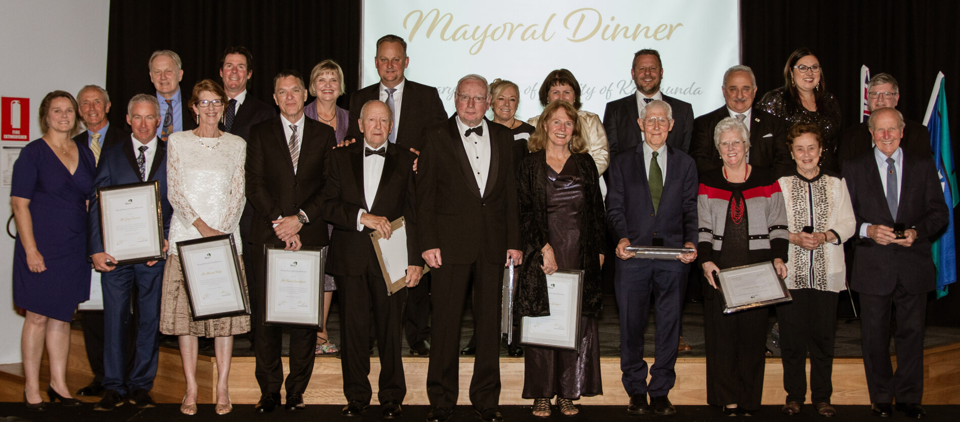 2019 recipients included Iris Jones, Thomas Hogg, Chris Saligari, Donald McKechnie, Gordon Masters, Frank Scardifield, Marian Rolfe, Mike Robinson, Noreen Townsend and Greg Cannon. Second row are elected council members