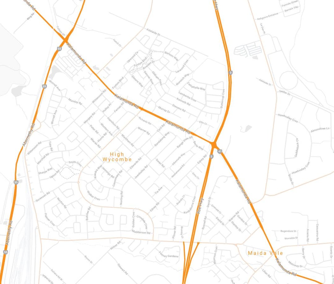 Kalamunda Road -Abernerthy - Roe Hwy overview map