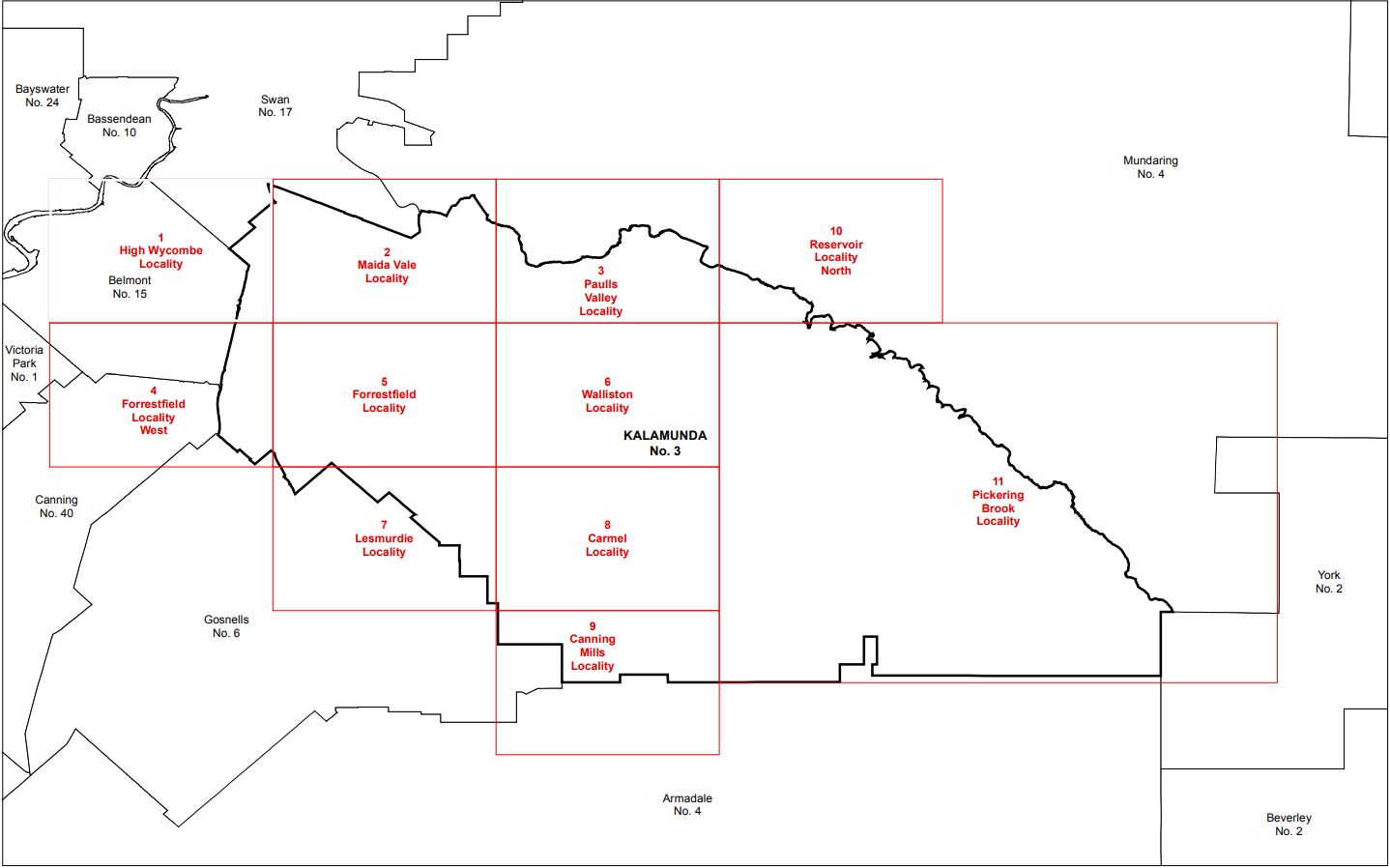 Map View showing the Kalmunda Boundaries for the Local Plannning Scheme No. 3 Zoning Maps