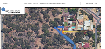 Map showing natural bollards placements at East Terrace Reserve