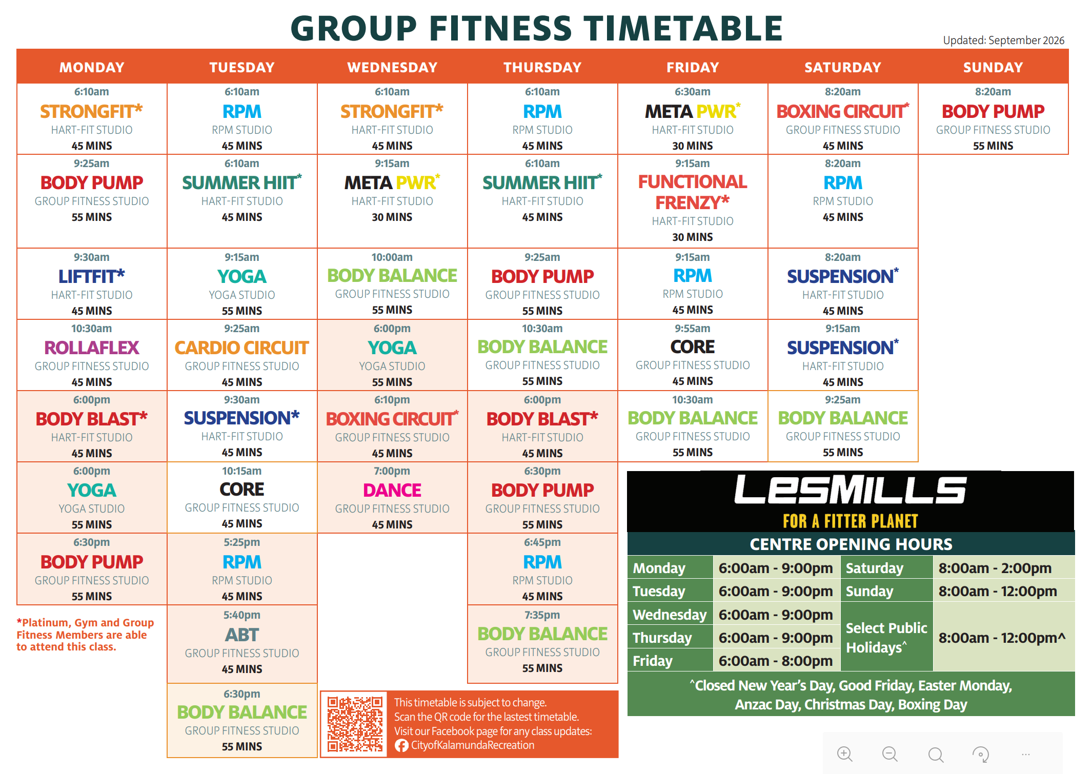 Group fitness timetable Group fitness timetable