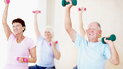 Active Seniors - 4 seniors exercising and laughing