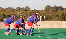 Action shot of a short corner at hockey with Local Hockey club members Kalamunda Hockey club members