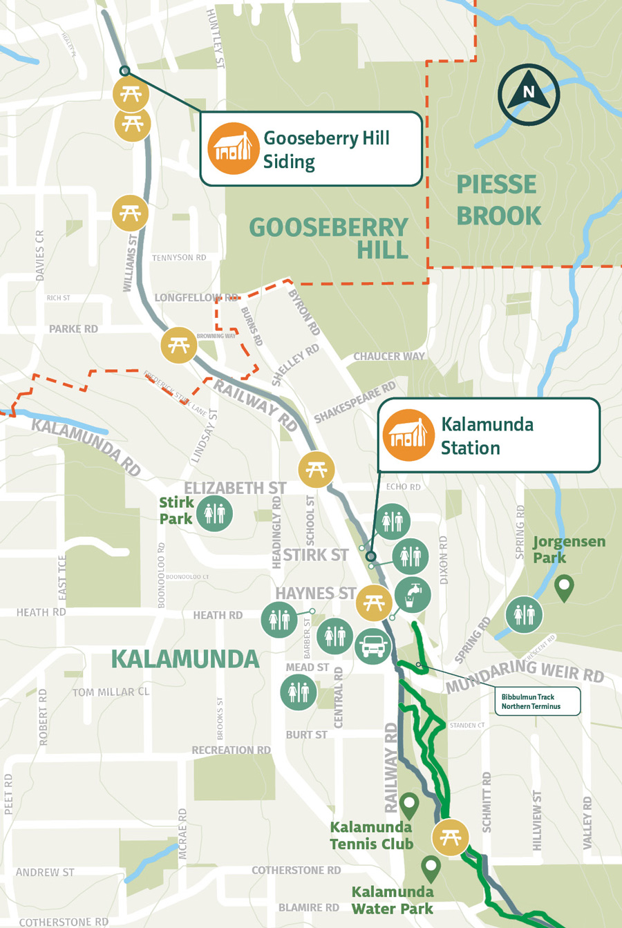 Kalamunda Railway Heritage Trail - Spring Road - Mundaring Weir Road Map Overview