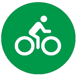 Trail Symbol for Cycling for MEDIUM trail indicated by person cycling on a green background