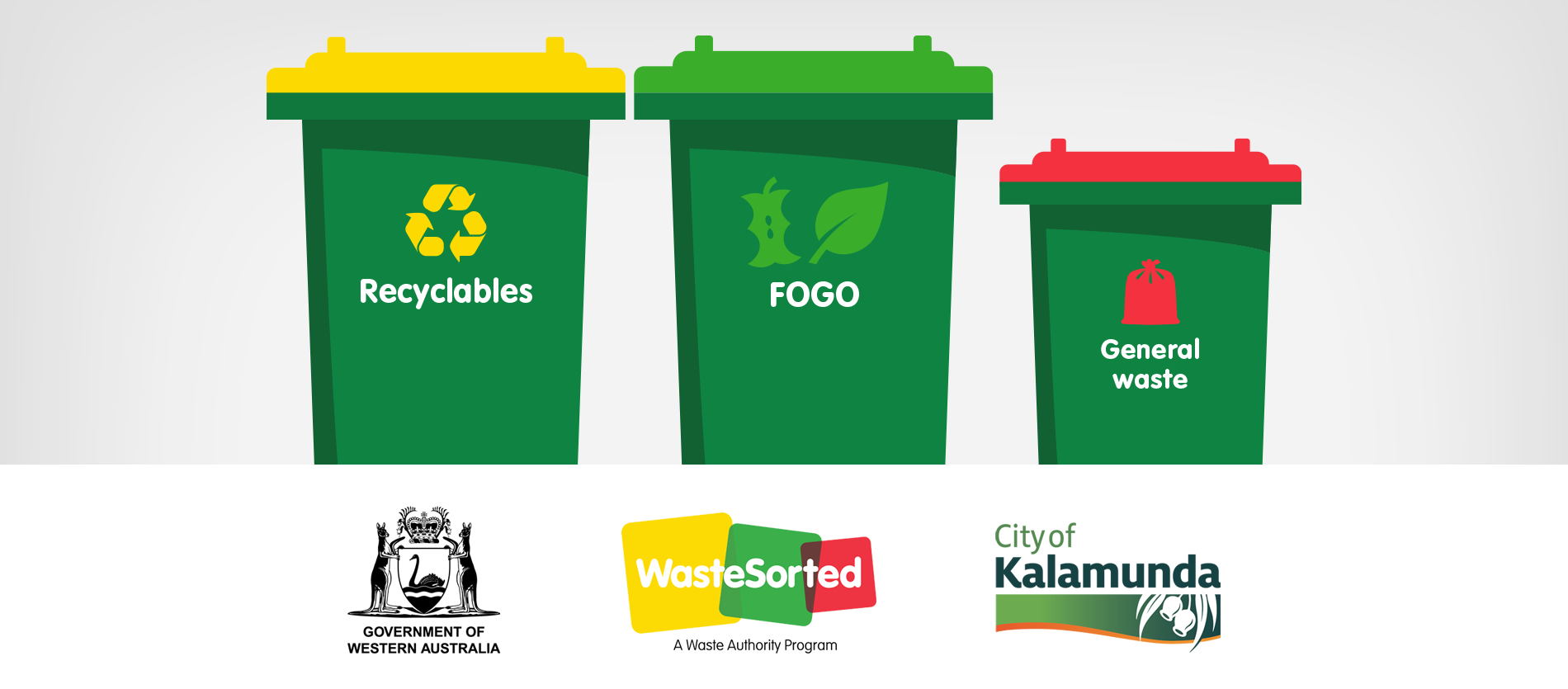 FOGO_wastesorted, govt wa and city of kalamunda logo